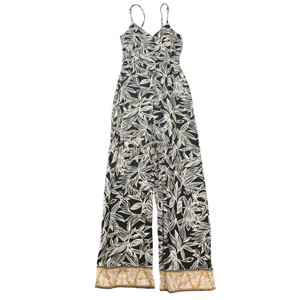 ZARA Linen Blend Flare Leg Jumpsuit Size XS